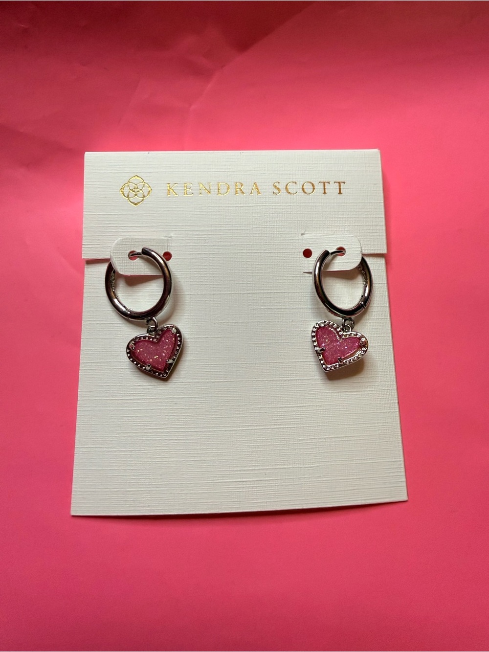 Kendra Scott Silver Hoop Earrings with Pink Heart Charms